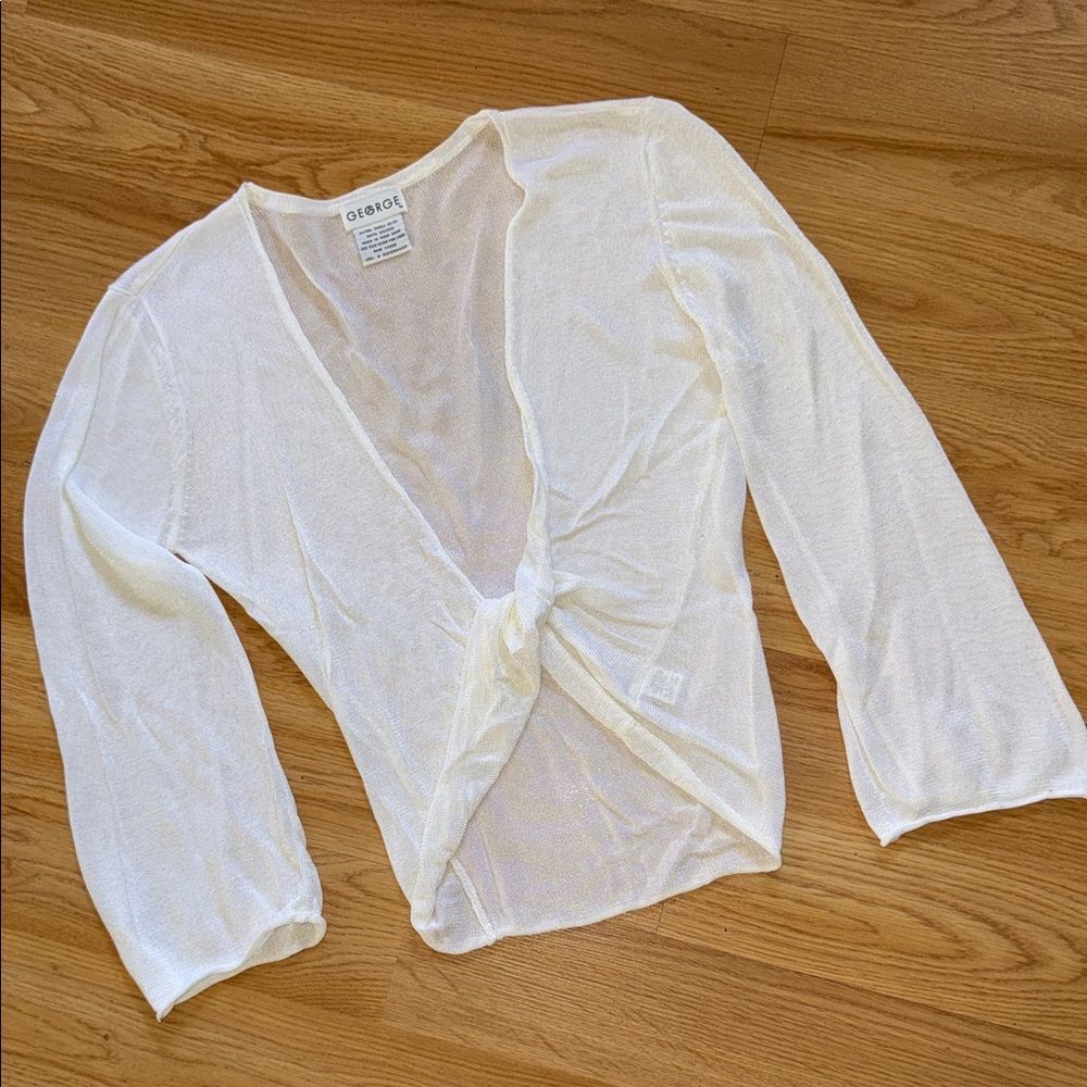 George White Sheer Top Long Sleeve XS 0/2 Viscose Lightweight Babydoll y2k